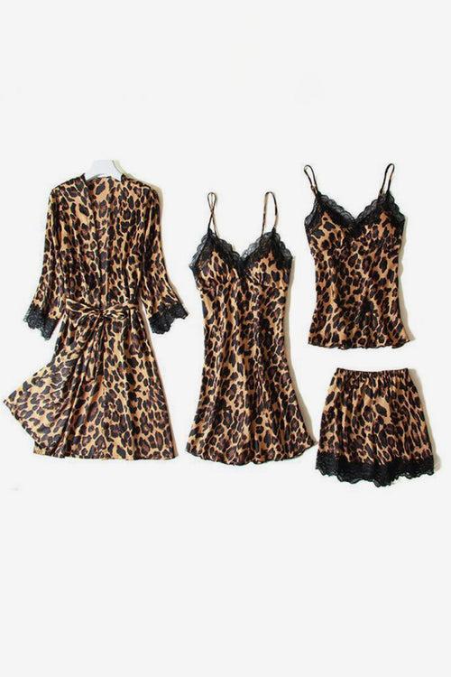 Tiger print Babydoll, Robe, Slip & Shorts