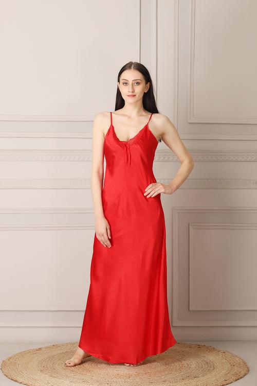Red Satin Nighty & Print Robe Nightgown set