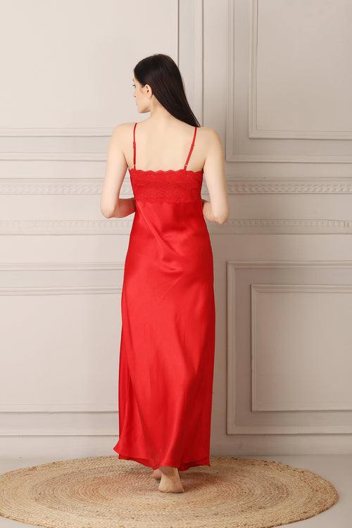 Red Satin Nighty & Print Robe Nightgown set