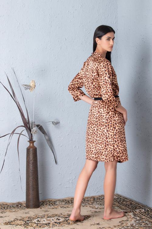 Leopard print short Satin Nightgown set