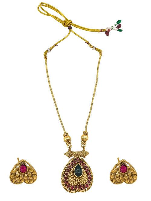 Premium Gold Finish Reversible Necklace Set with AD Stones