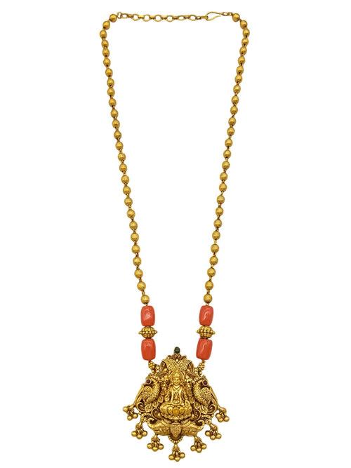 Gold Plated Long Necklace Set in coral