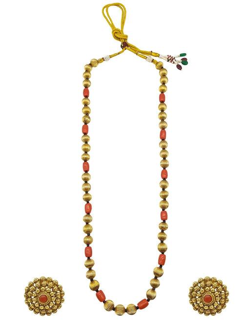 Gold Plated Long Necklace Set in coral