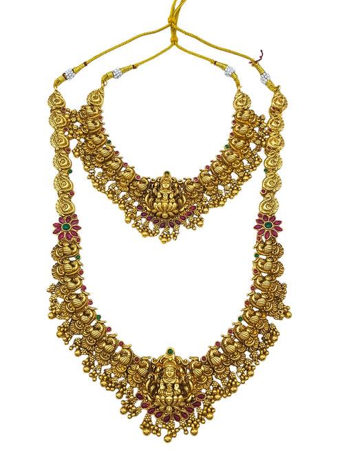 Antique Premium Gold finish Laxmi necklace Combo Set