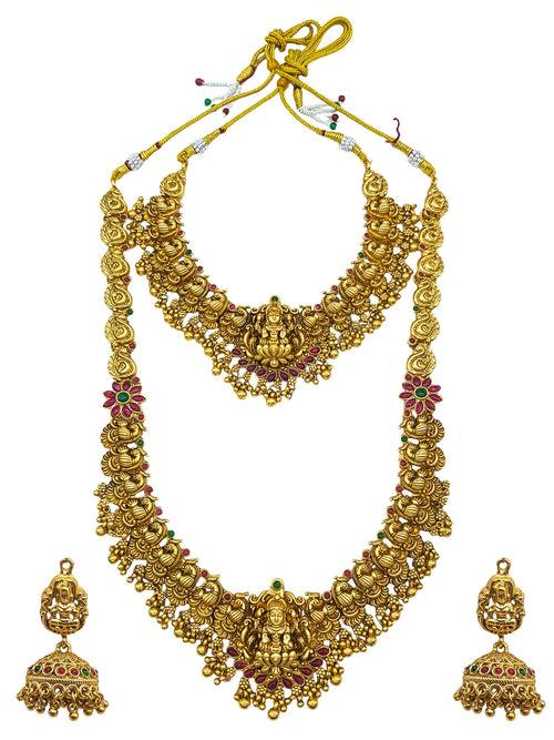 Antique Premium Gold finish Laxmi necklace Combo Set