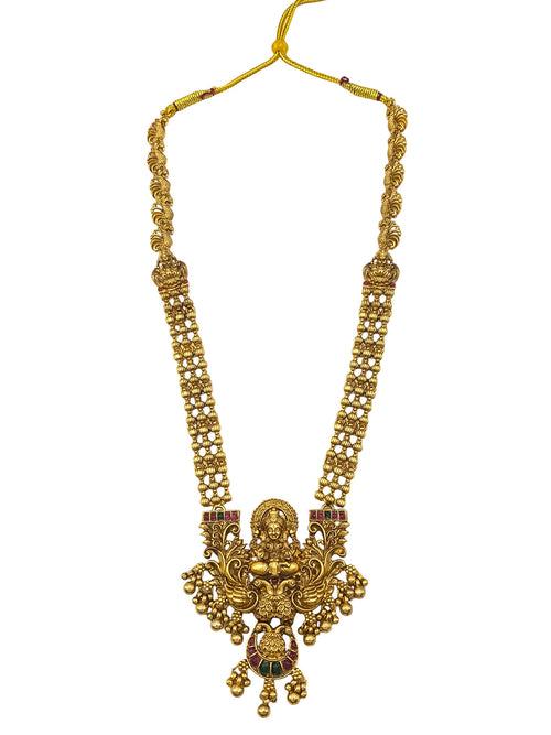 Gold Plated Long Necklace Set with Laxmi