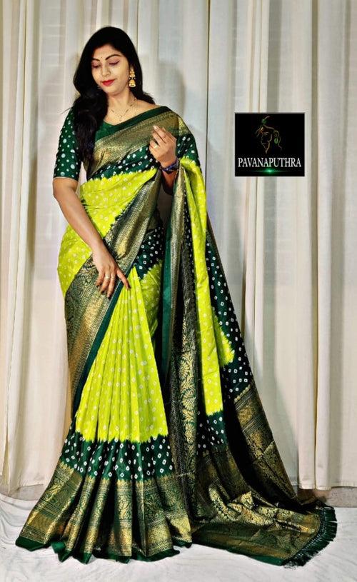 Beautifull soft Dola Semi-Silk Saree With Patola Foil print Saree 23477N