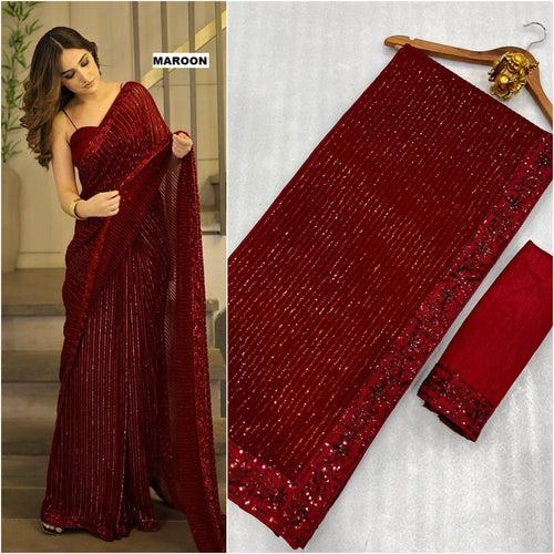 Full Saree Of Georgette With Heavy 3MM Sequins Embroidery Work 19746N