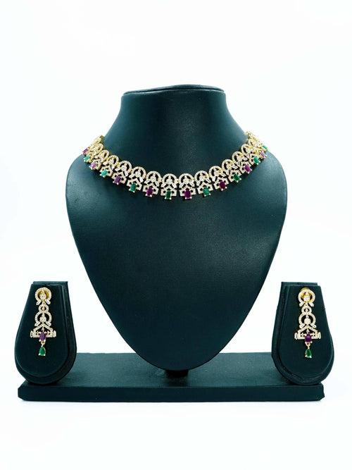 Gold finish Evergreen Trending designs Short AD necklace set