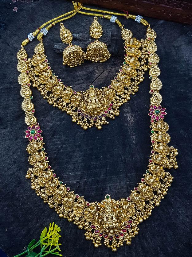 Antique Premium Gold finish Laxmi necklace Combo Set