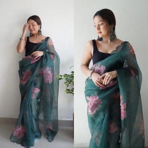 Organza Semi- Silk Saree with beautiful floral print With viscos thread 23142N