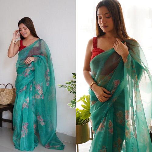 Organza Semi- Silk Saree with beautiful floral print With viscos thread 23142N