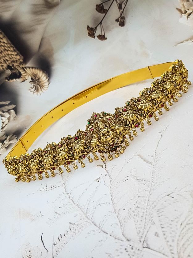 Gold Plated Traditional adjustable Waistbelt / vadiyannam with Laxmi