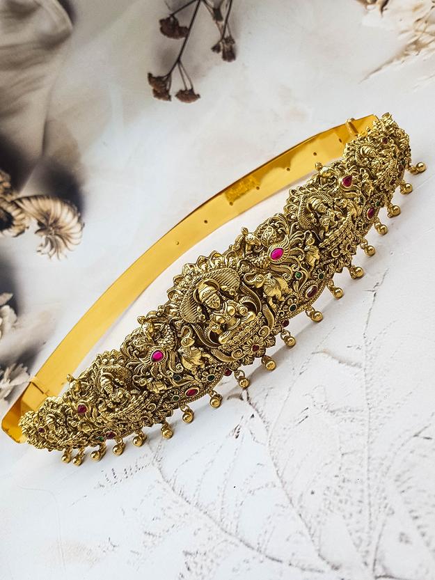 Gold Plated Traditional adjustable Waistbelt / vadiyannam with Laxmi