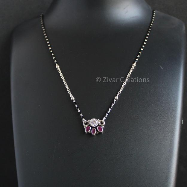 Garnet Stones Pendant Silver Mangalsutra