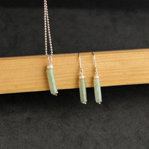 Green aventurine Fancy Sterling Silver Pendant Set