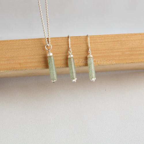 Green aventurine Fancy Sterling Silver Pendant Set