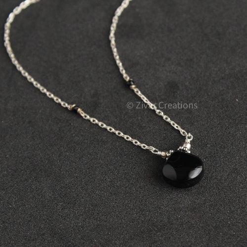 Black Drop Sterling Silver Chain Necklace