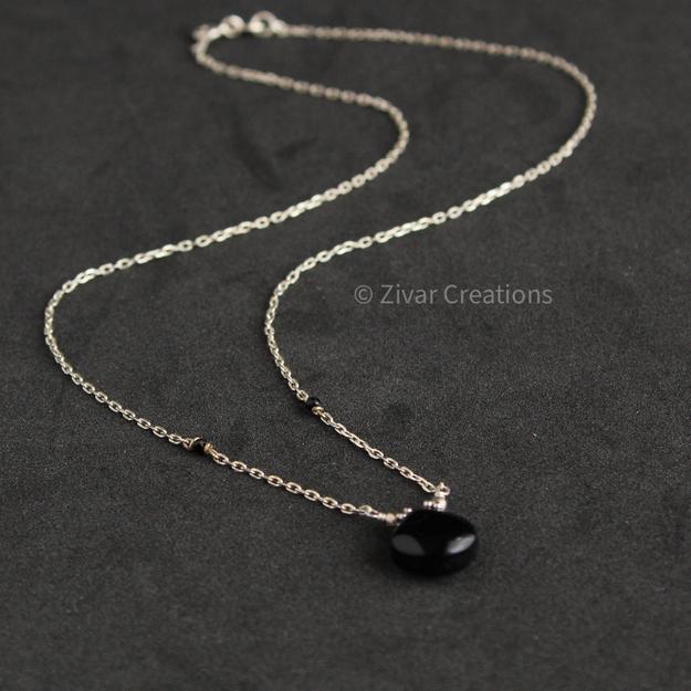 Black Drop Sterling Silver Chain Necklace