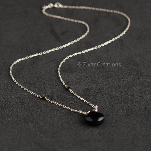 Black Drop Sterling Silver Chain Necklace