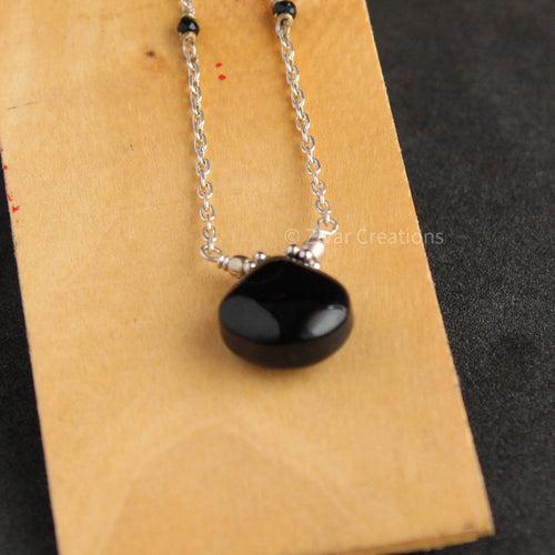 Black Drop Sterling Silver Chain Necklace