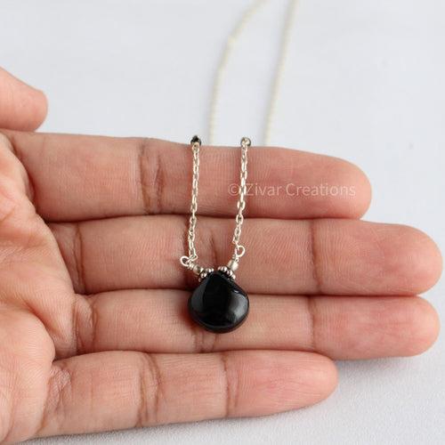 Black Drop Sterling Silver Chain Necklace