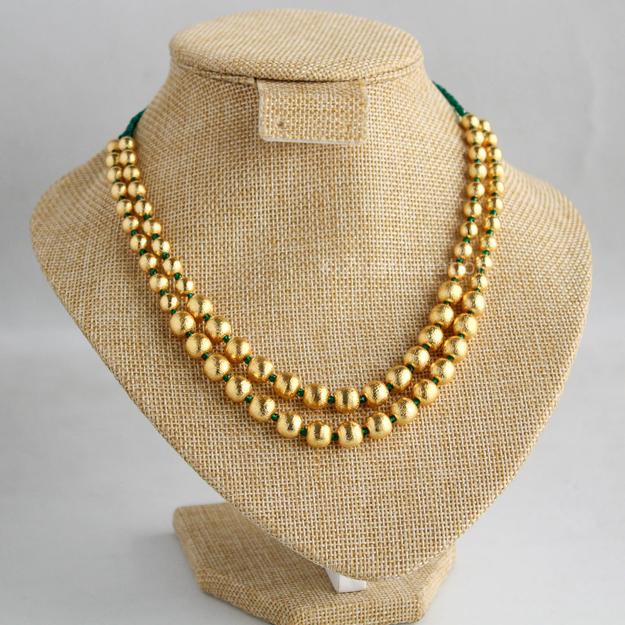 Two Line Designer Green Beads Necklace