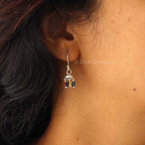 Multicolour Beads Silver Hanging Earring (Jhumka)