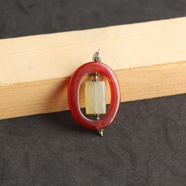 Natural Blue Chalcedony And Carnelian Pendant