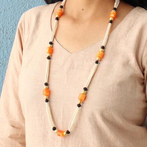 Boho Style Orange Beads Long Necklace