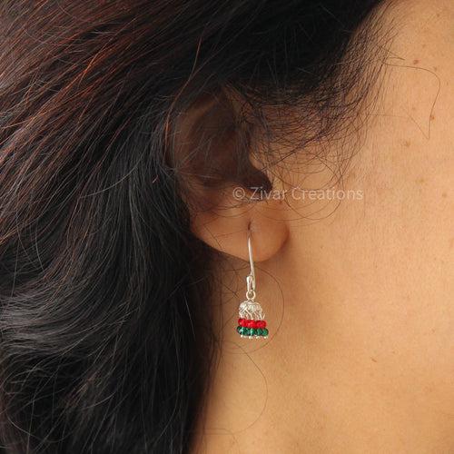 Red And Green Beads Silver Hanging Earring (Jhumka)