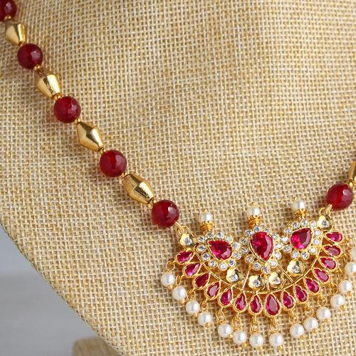 Red Stone Fancy Designer Pendant Necklace