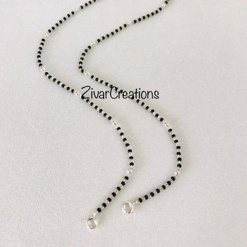 Silver chain mangalsutra, 925 silver chain with changeable lock, Black beads necklace, Dainty