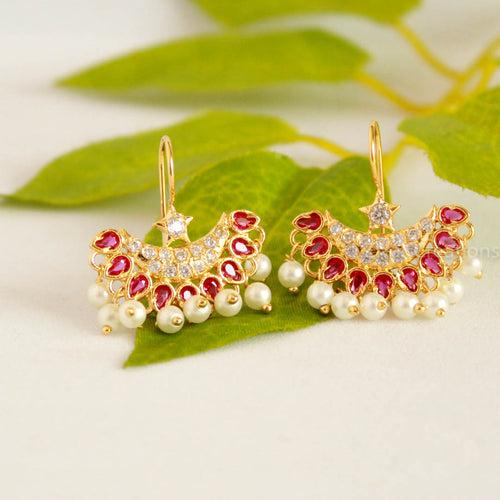 Chandbali White and Red Pearl Earring