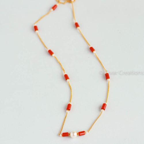Coral Colour Beads Chain Necklace
