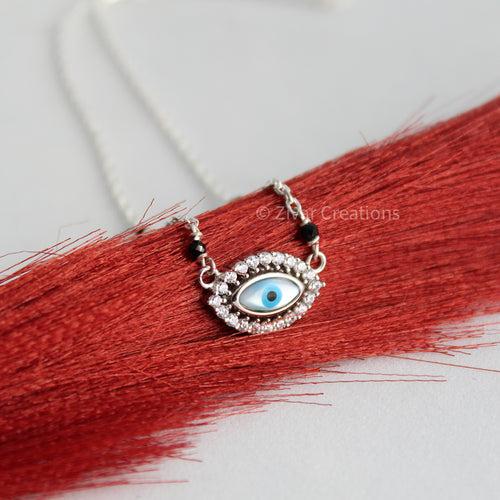 Evil Eye Solid 925 Sterling Silver Necklace Mangalsutra