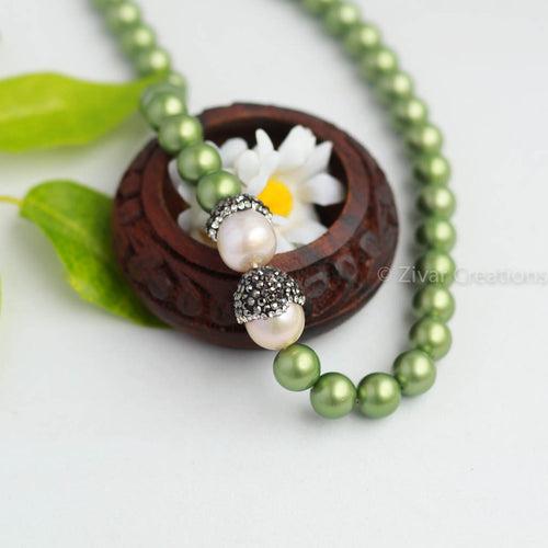 Designer Matte Green Pearl And Designer Piece Necklace