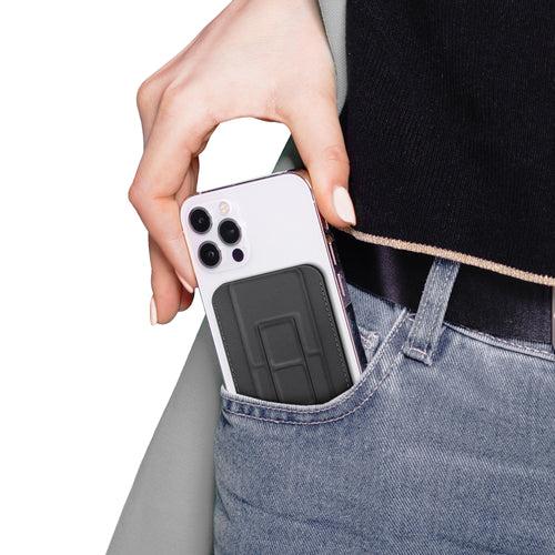 SKYVIK Leather Wallet Stand(MagTap) Compatible with Magsafe Card Holder for iPhone 15/14/13/12 Series-Black