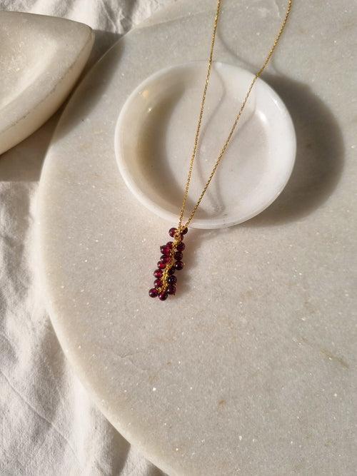 netra - Pink Garnet Beaded Bunch Pendant