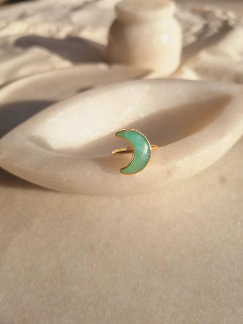 chandra - Chrysoprase Luna Ring