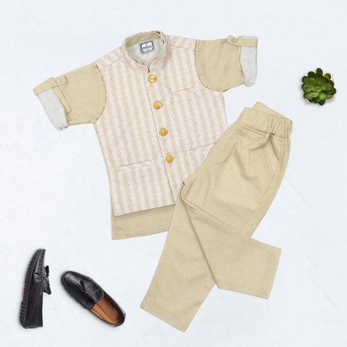 Little Legends Shine: Plain Kurta + Designer Waistcoat + Pajama!