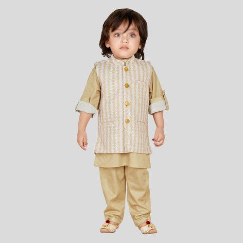 Little Legends Shine: Plain Kurta + Designer Waistcoat + Pajama!