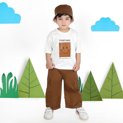 "Cool Trio Alert! Drop Shoulder Tee, Baggy Pants, Bucket Cap."