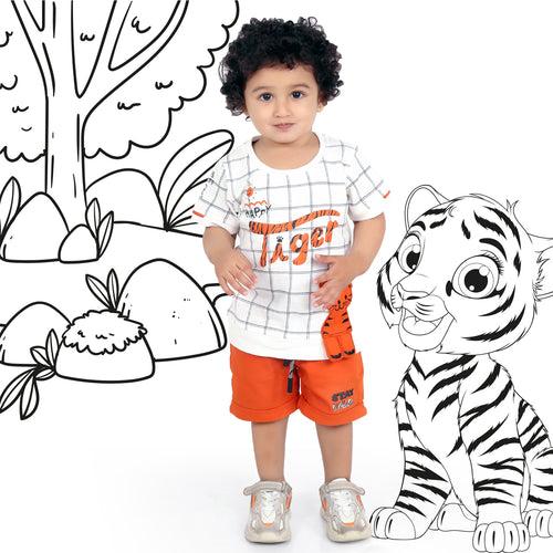 Roar into Fun: Tiger-Printed T-Shirt + Shorts Set for Boys!