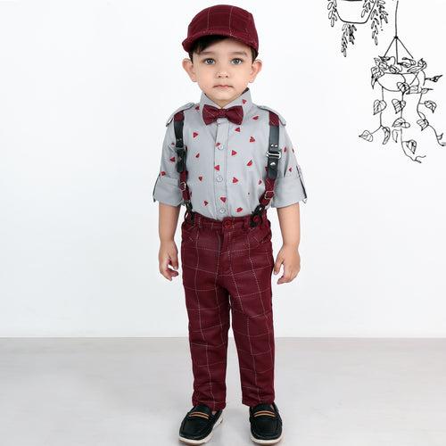 Checkmate Coolness! Printed Shirt, Checkered Bottoms, Cap, Suspender Swag Set.