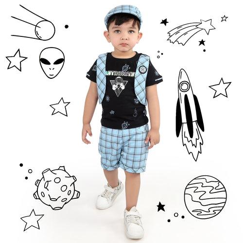 Checkmate Style: Printed Tee + Checked Waistcoat Set for Boys!