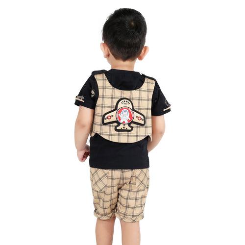 Checkmate Style: Printed Tee + Checked Waistcoat Set for Boys!