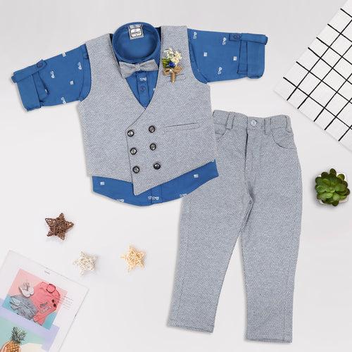 Tiny Dapper Dude! Printed Shirt, Waistcoat, Pant, Bow, Brooch Marvel.