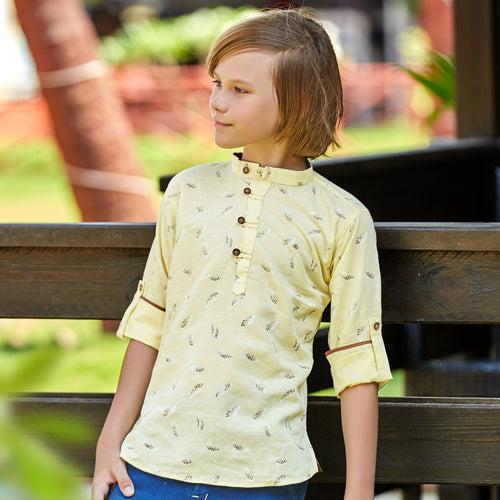 Printed Cotton Linen Kurta For Young Boys.