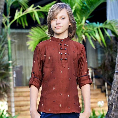 Fashionable Printed Cotton Dobby Kurta For Young Boys.